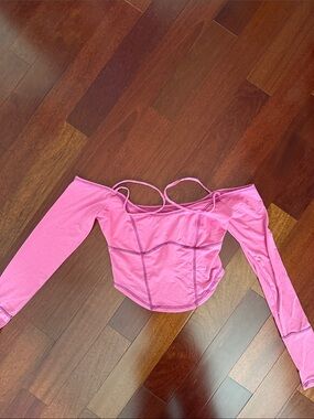 Urban Outfitters Pink Off-Shoulder Long Sleeve Crop Top